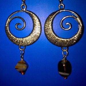 Beautifully handmade silver earrings w brown glass